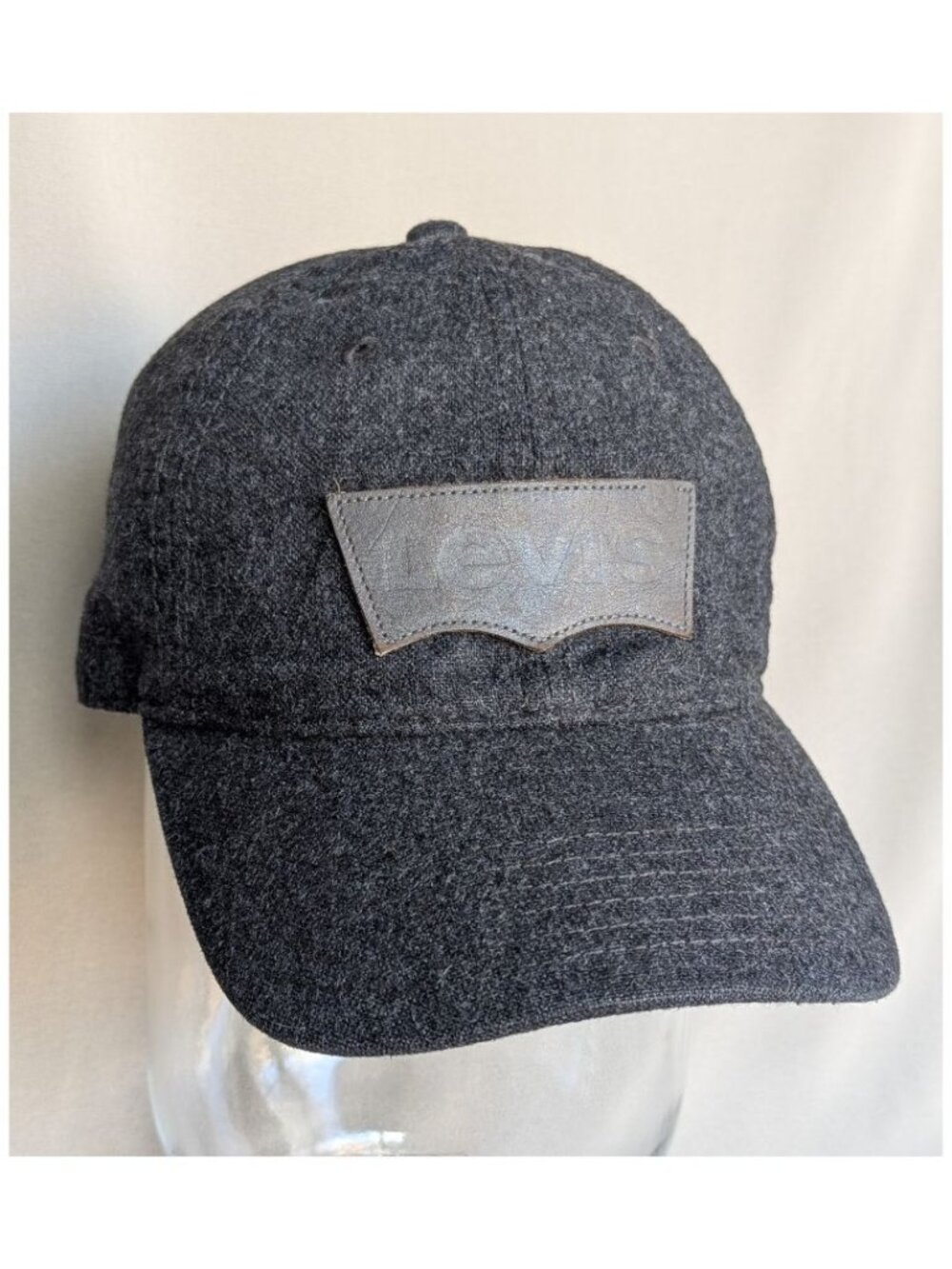 Vintage Levi's Wool Blend Gray Basebal Cap Leather Logo Slide Closure Unstructur